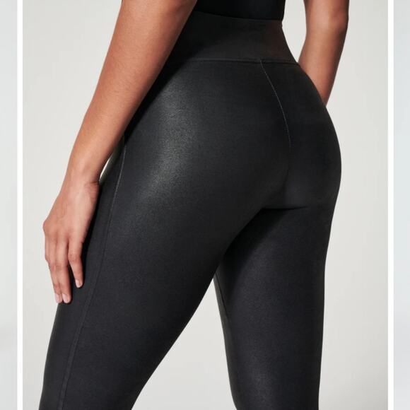 SPANX Black Faux Leather Leggings Size Medium - Picture 3 of 7
